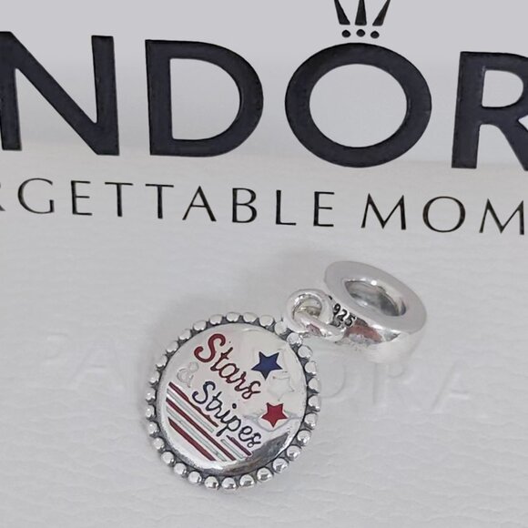 Pandora Stars & Stripes Dangle Charm, Red, White, & Blue Enamel Exclusive Charm - Picture 1 of 10